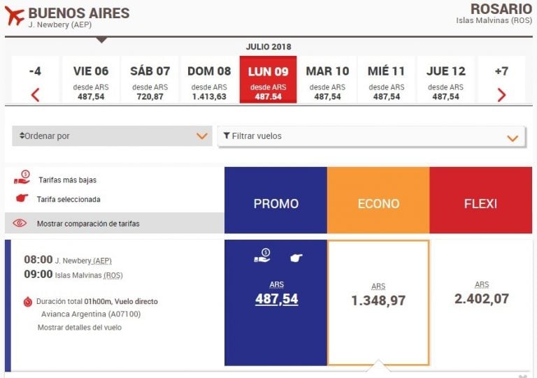 Ofertas en vuelos de Aeroparque a Rosario. (Avianca)