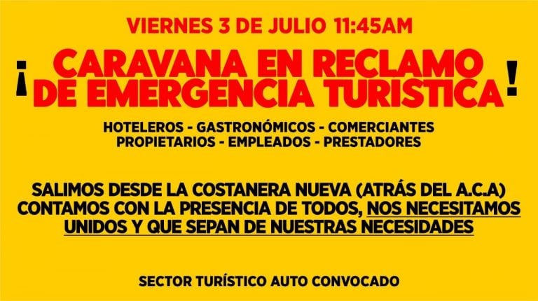 Convocan a una caravana para reclamar la Emergencia Turística