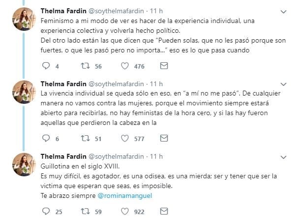 Thelma Fardin bancó a Romina Manguel (Twitter)