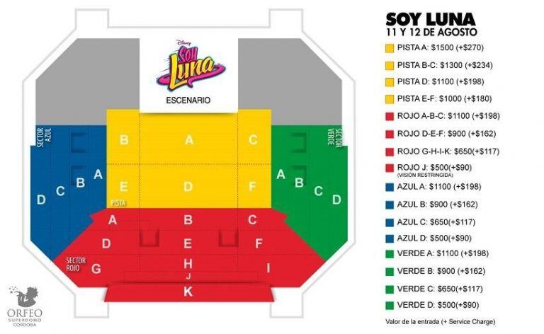 Soy Luna en Orfeo, precios de las ubicaciones