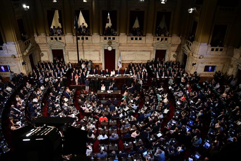 Vista del recinto legislativo durante la  apertura del 136 período de sesiones ordinarias del Congreso Nacional en Buenos Aires, Argentina, el 01/03/2018. (Vinculado al texto de dpa "Aborto, seguridad y consenso: Los lineamientos de Macri al Congreso") Foto: Maria Candelaria Lagos/telam/dpa +++ dpa-fotografia +++
 ciudad de buenos aires  ceremonia de apertura de sesiones legislativas en el congreso nacional discurso presidente inauguracion año legislativo 2018