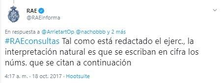 La RAE le respondió a un usuario y le dio la razón en relación a un ejercicio matemático que, según el docente, estaba mal resuelto. (Foto: Captura de Twitter)