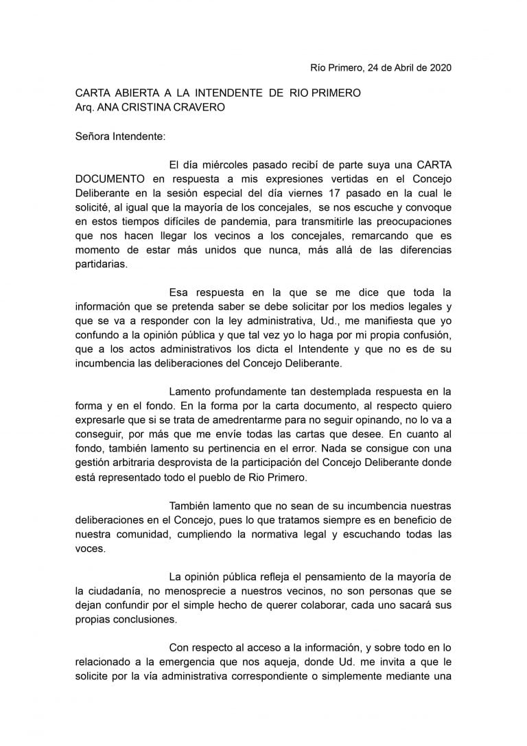 Carta Abierta a Cristina Cravero