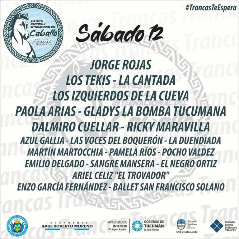 Cartelera del Festival del Caballo en Trancas.