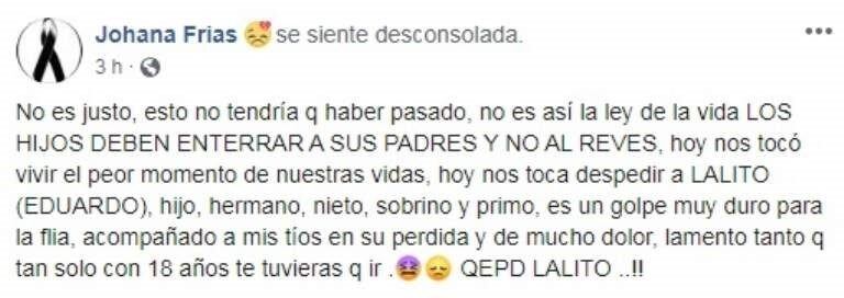 El fallecido tenía 19 años y se llamaba Eduardo Lucero.