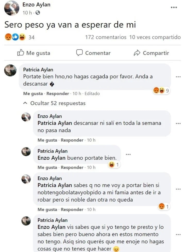 El post de Enzo Aylan hora antes del ataque a Débora Ríos (Web)