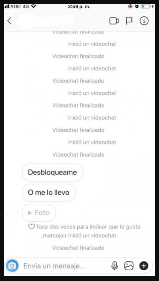 Captura de pantalla del chat en el que él amenaza a su expareja.