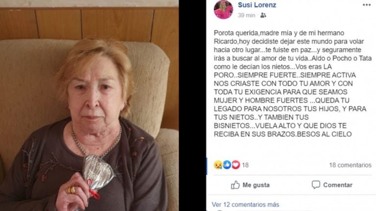 Posteo de Susana, la hermana de Ricardo Lorenzetti (web)