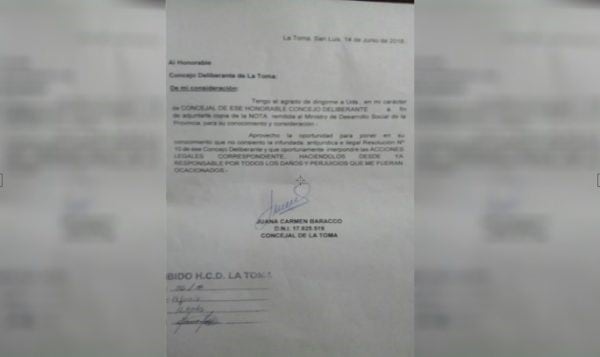 Anticipó que tomará acciones legales contra los concejales por medio de una nota.