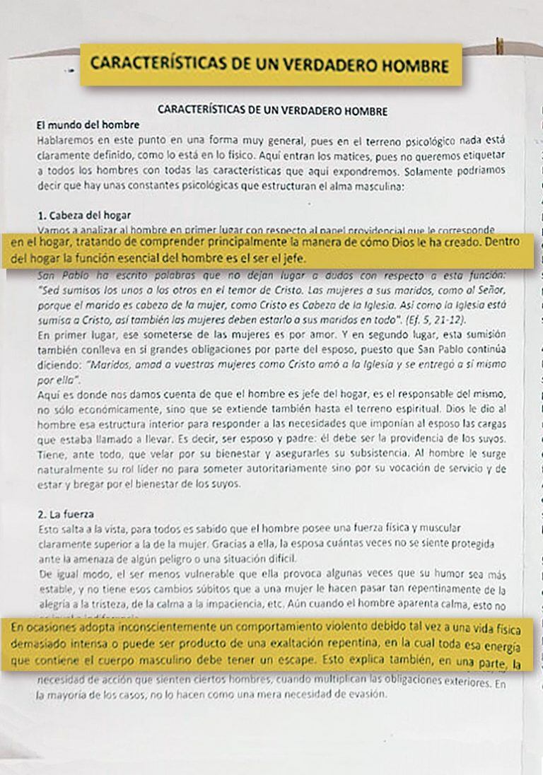 El texto del polémico manual entregado a los chicos de las Escuelas Pías.