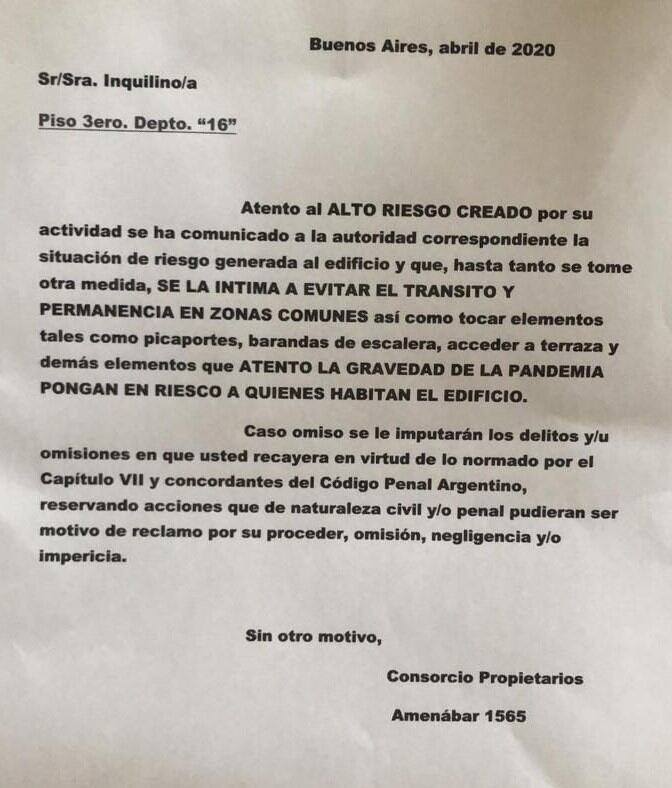 La carta del consorcio de Amenábar 1565 (Twitter)