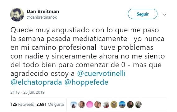 La publicación de Dan Breitman (Foto: captura Twitter)