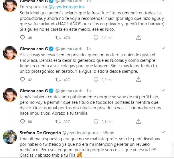 Gime Accardi le respondió a Yeyo de Gregorio por su mensaje contra Nico Vázquez: "No voy a permitir la mentira que dijiste"