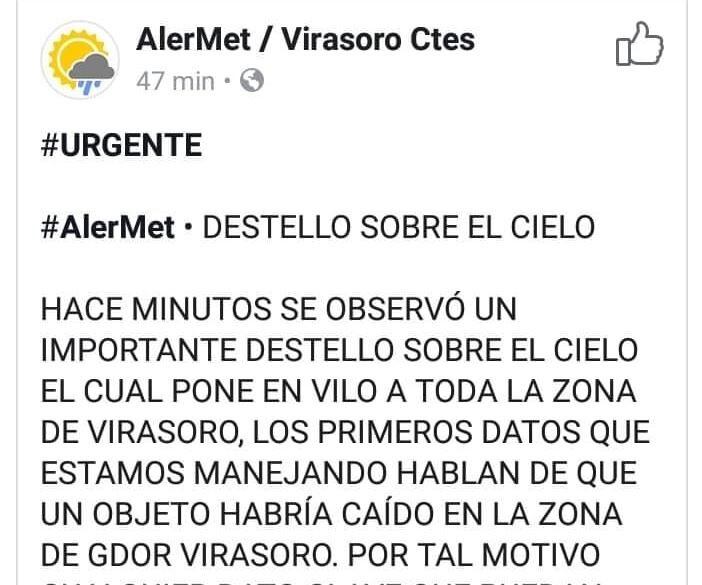 La supuesta caída de un meteorito generó un fuerte impacto en el norte de Corrientes y sur de Misiones