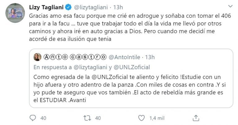 Lizy Tagliani empezó a estudiar Abogacía (Foto: captura Twitter)