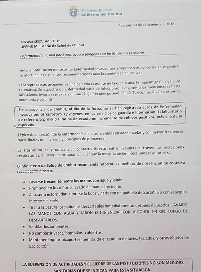 Recomendaciones del Ministerio de Salud.