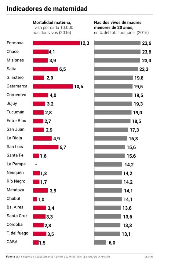 Índices mortalidad materna de acuerdo al Ministerio de Salud de la Nación.