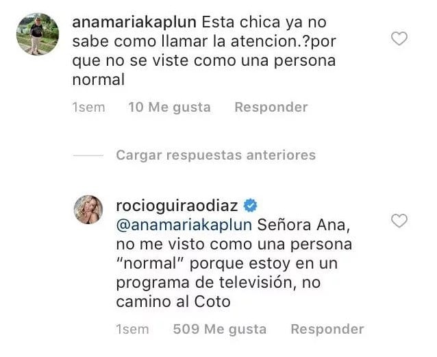 La contundente respuesta de Rocío Guirao Díaz a una de sus detractoras en Instagram. (Foto: Instagram)