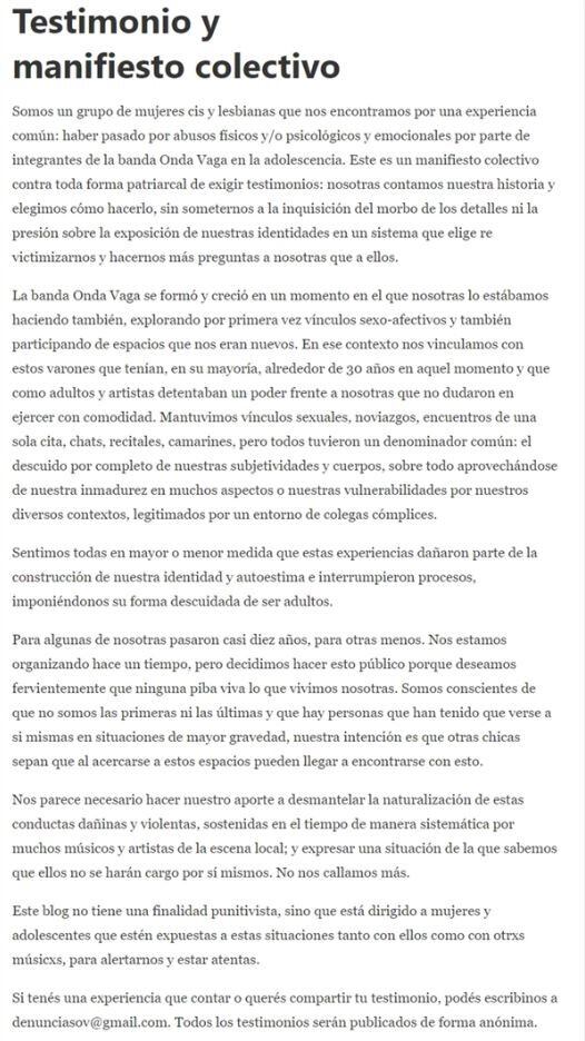 El manifiesto publicado en el blog