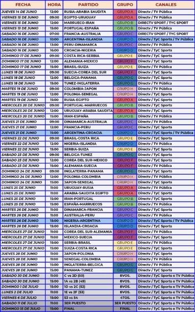 LA PROGRAMACIÓN COMPLETA DE LOS 64 PARTIDOS DEL MUNDIAL.