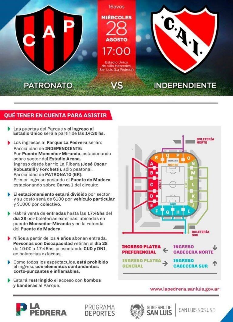 Operativo sanitario y de seguridad en el partido de Independiente vs. Patronato.