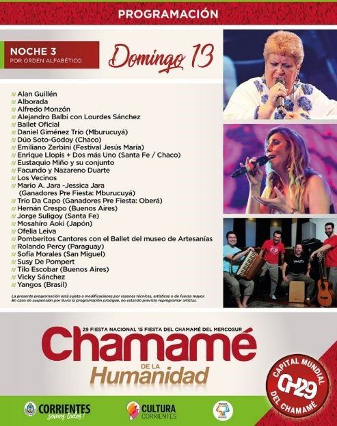 Programación completa de la 29º Fiesta Nacional del Chamamé