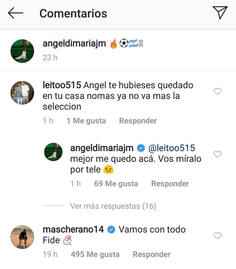 Mensaje de apoyo a Di Maria y respuesta de Fideo a críticas