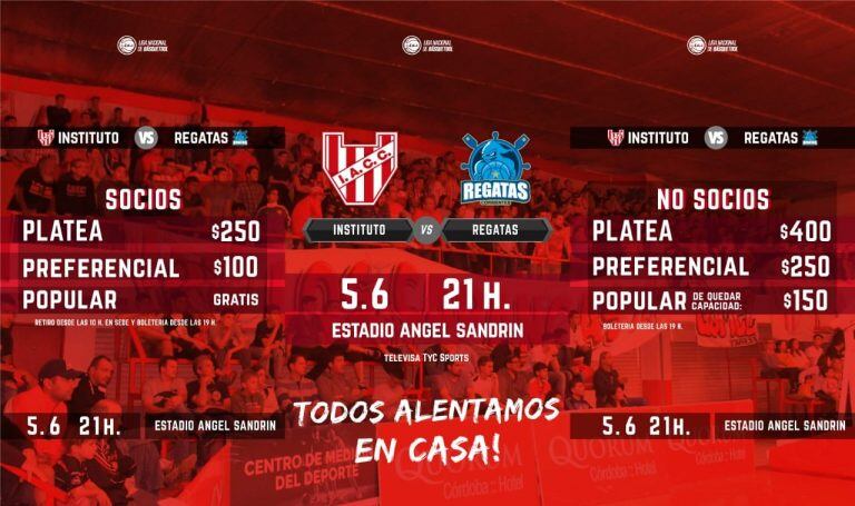 Precio de las entradas para el quinto partido de Instituto-Regatas.