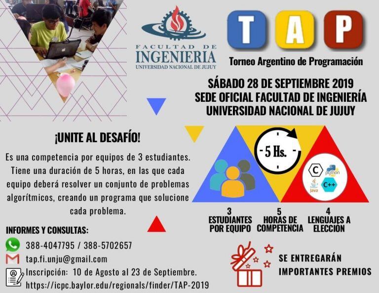 Pieza gráfica que promociona la competencia a desarrollarse este sábado en la Sede Jujuy del TAP.