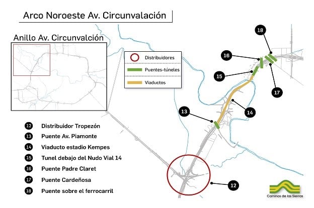 Los viaductos y puentes que se construirán en el cierre de la avenida Circunvalación.