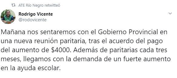 Rodrigo Vicente, Secretario General ATE Río Negro (web).