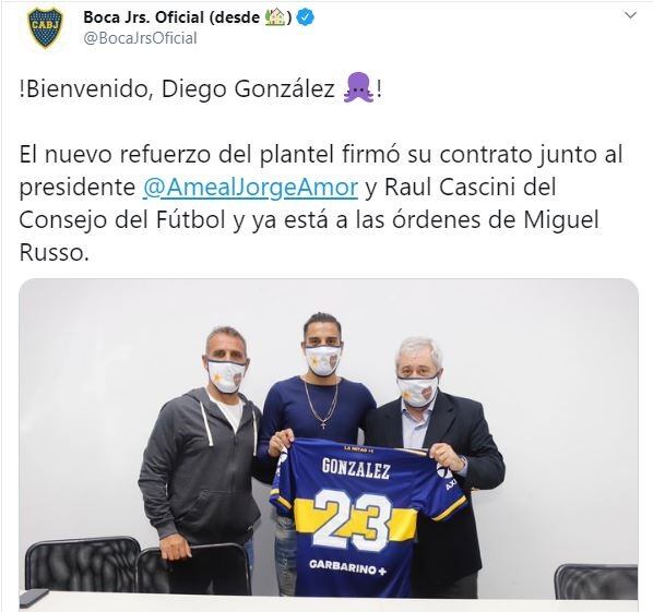 La presentación de Diego González en Boca. (Twitter)