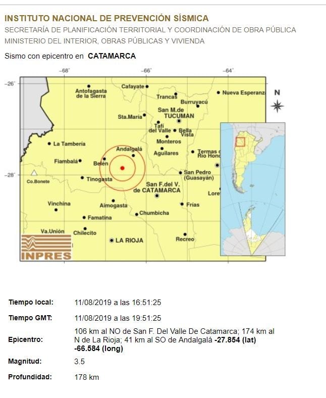 Movimiento sísmico Catamarca