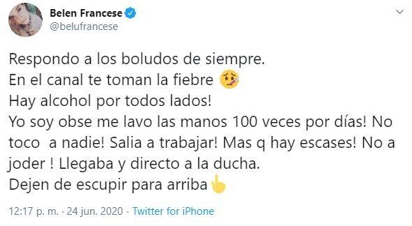 Mensaje de Belén Francese en Twitter (Foto:Captura)