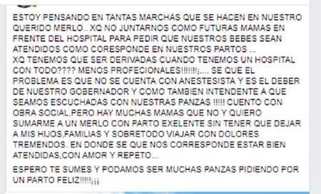 Convocatoria para manifestarse en Villa Merlo.