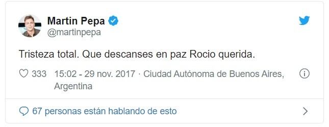 Martín Pepa y sus condolencias tras el suicidio de Rocío Gancedo. (Twitter)