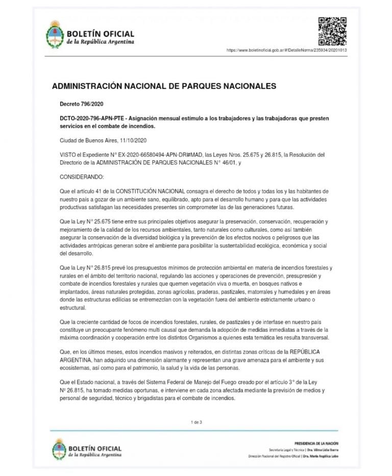 Decreto 726/2020 emitido este martes 13 de octubre en el Boletín Oficial.