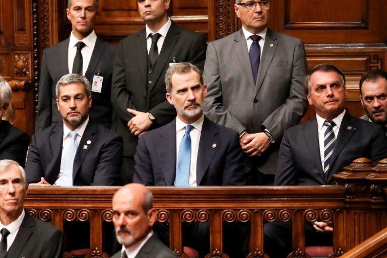 El Rey Felipe VI junto al presidente de Brasil, Jair Bolsonaro, durante el discurso de investidura. (Foto:. EFE/Casa de S.M. el Rey)