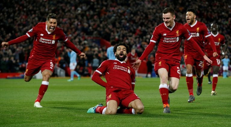 Mohamed Salah festeja el primero gol del partido. Foto: REUTER.