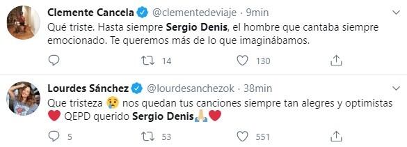 Los mensajes de despedida a Sergio Denis (Twitter)