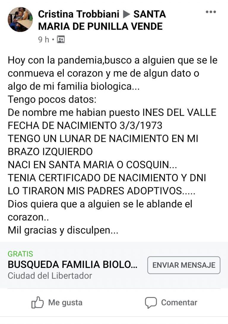 El pedido de Cristina por grupos de Facebook.