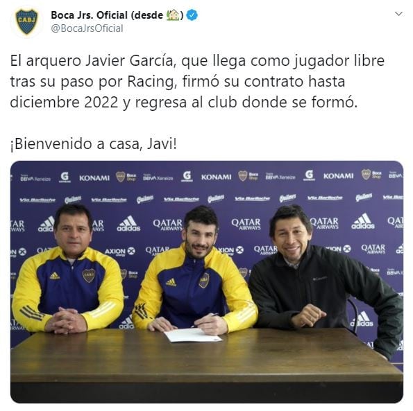 Javier García firmó contrato con Boca. (Twitter)