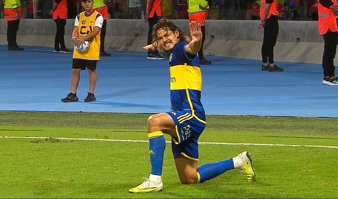 Cavani metió el 1 a 0 de Boca ante CEntral Norte. (Captura).