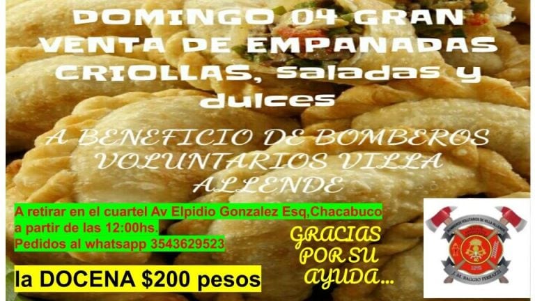 Venta de empanadas del cuartel de Bomberos de Villa Allende