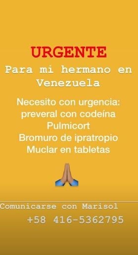 Catherine Fulop pide ayuda para conseguir los medicamentos que precisa su hermano en Venezuela. Instagram/fulopcatherine