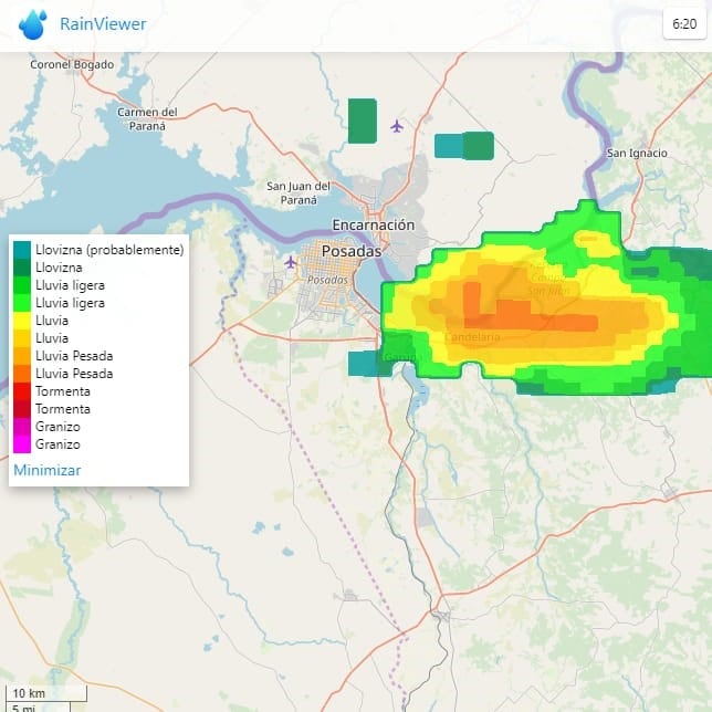 Imagen de la zona bajo tormenta en el sur de Misiones. (Alerta Temprana)