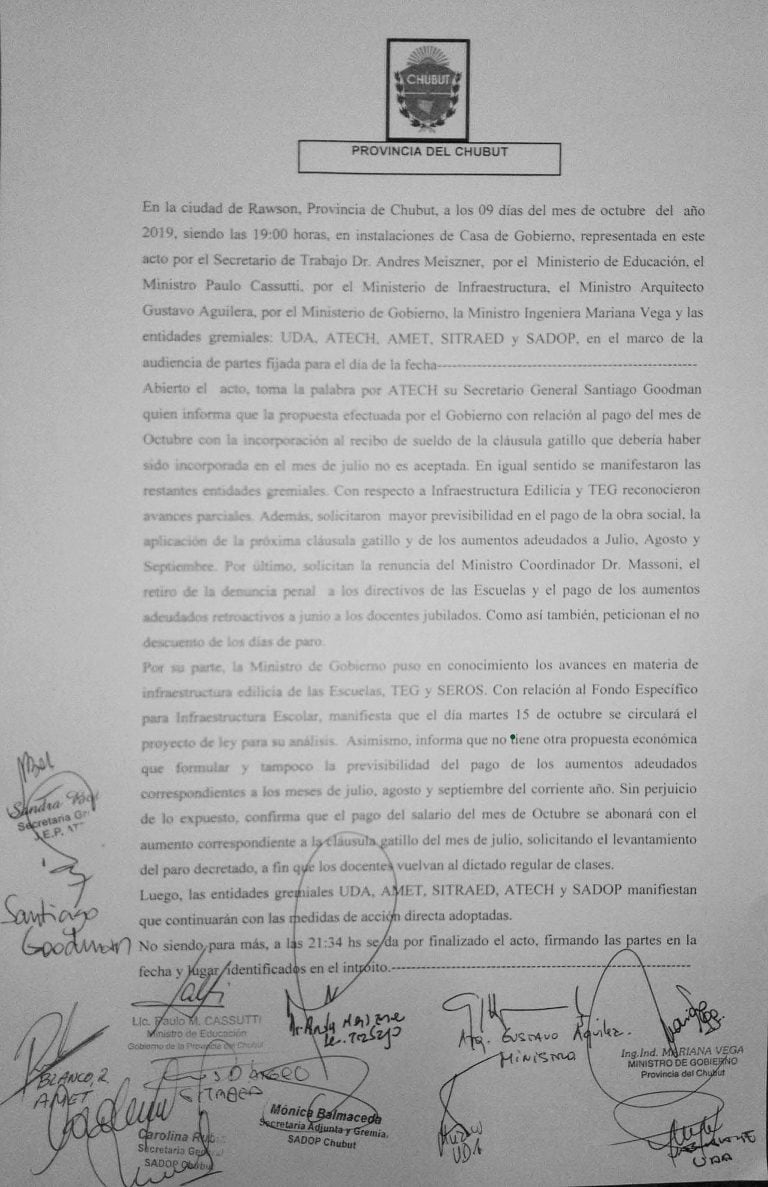 Acta en donde se dejó plasmado que no hubo acuerdo.