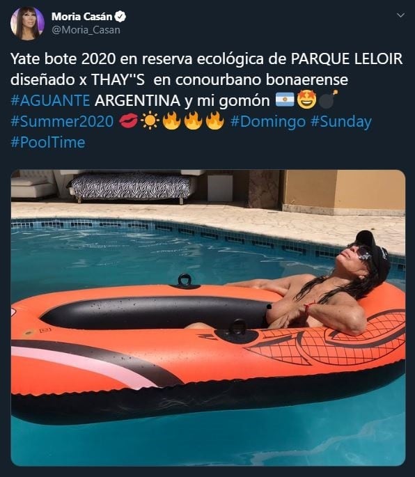 La publicación de Moria Casán en gomón (Twitter)