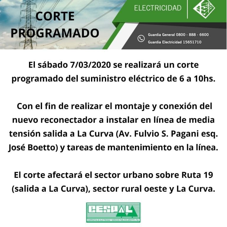 Corte de energia Cespal 7 de marzo