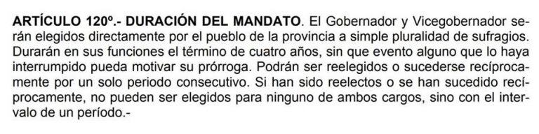 El artículo 120 prohíbe expresamente la posibilidad de otro mandado del Gobernador